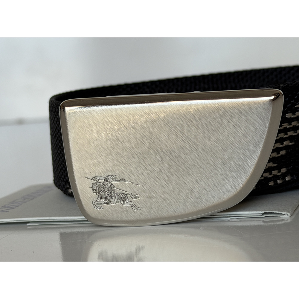Burberry Silver Metal Buckle Shield Webbing Black Belt 90/36 8087708 IT NWT $490 - Picture 4 of 14